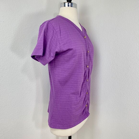 REI Cotton Purple Button Front Textured Top Shirt Medium Short Sleeves Sporty - Picture 10 of 11